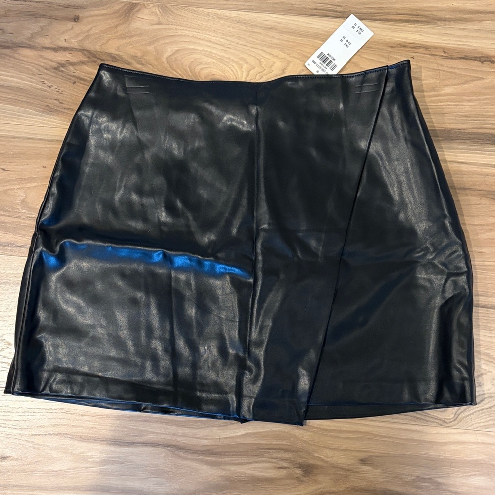 Abercrombie & Fitch Black Faux Leather Mini Skirt with Asymmetric Seam